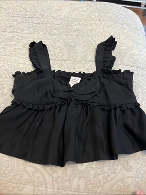 cinq a sept Black Ruffle Strap Peplum Camisole